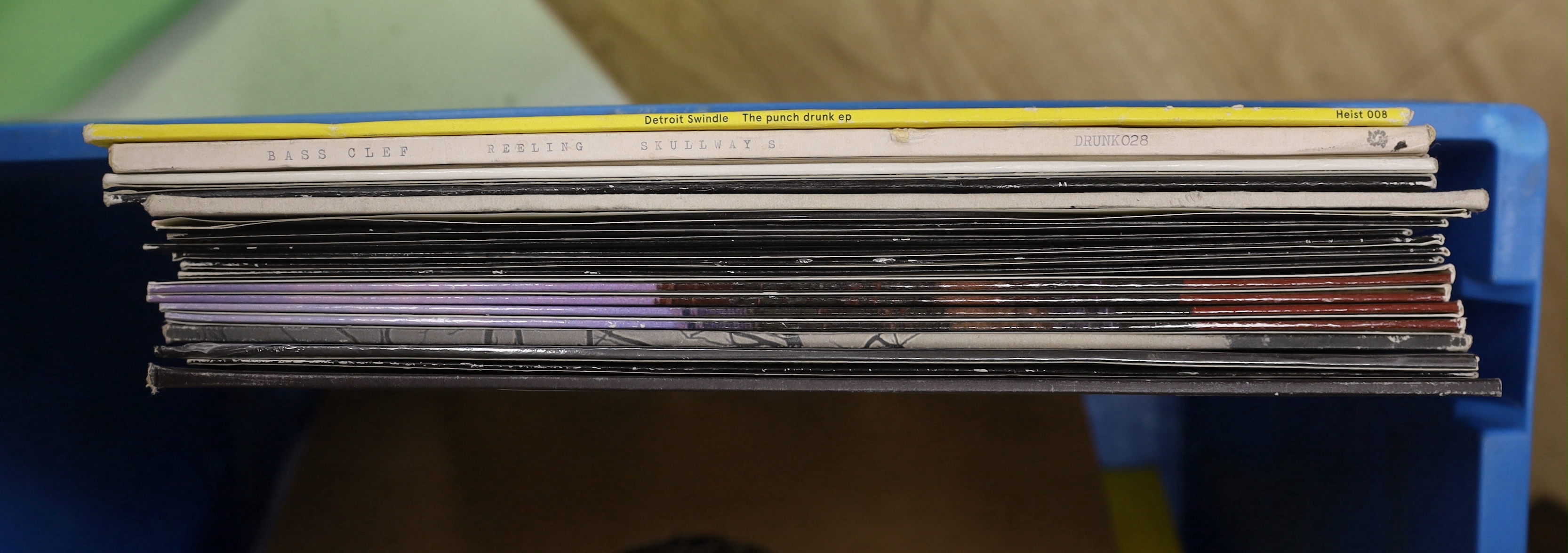 Two boxes of various records, including some White Label issues and small record label pressings